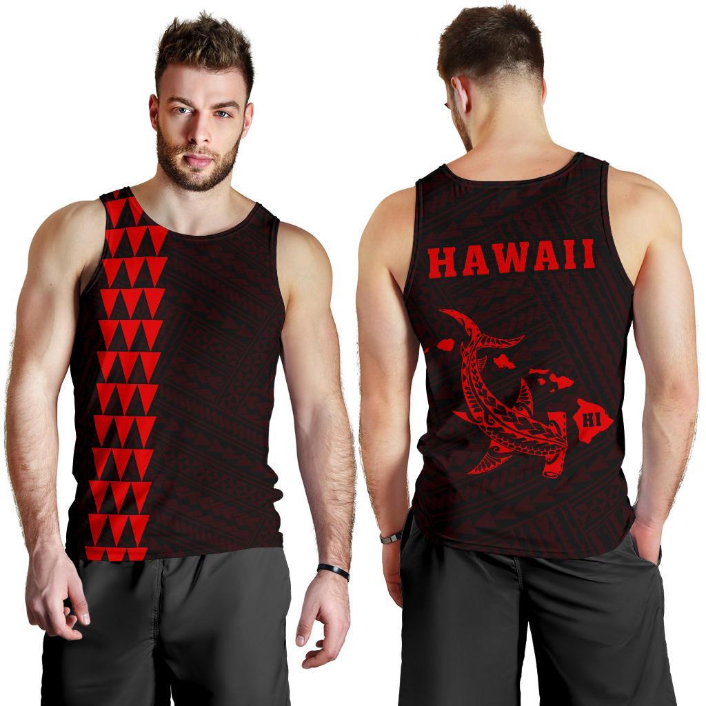 Hawaii Kakau Polynesian Hammerhead Shark Map Men's Tank Top - Red Red - Polynesian Pride