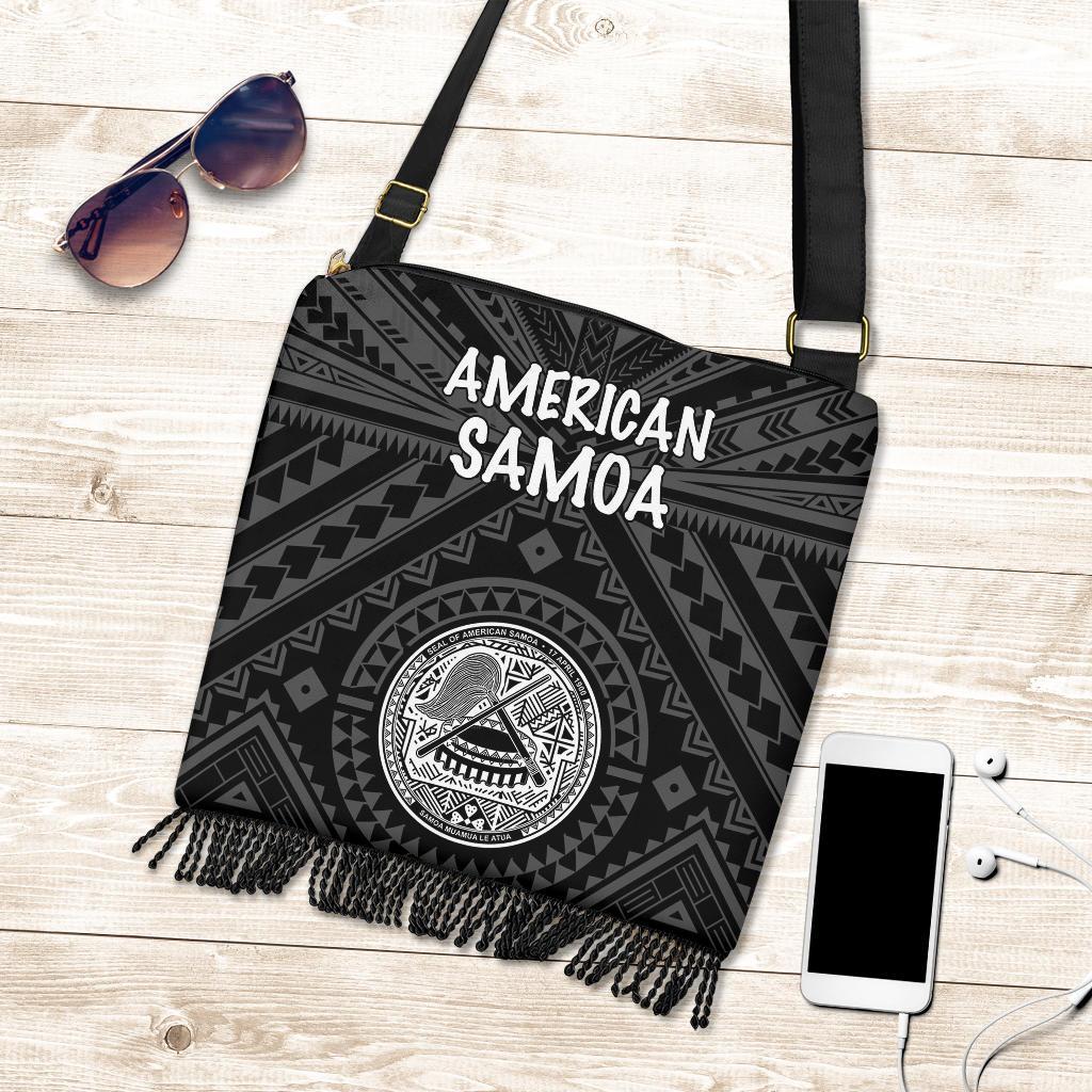 American Samoa Boho Handbag - Seal In Polynesian Tattoo Style ( Black) One Style One Size Black - Polynesian Pride