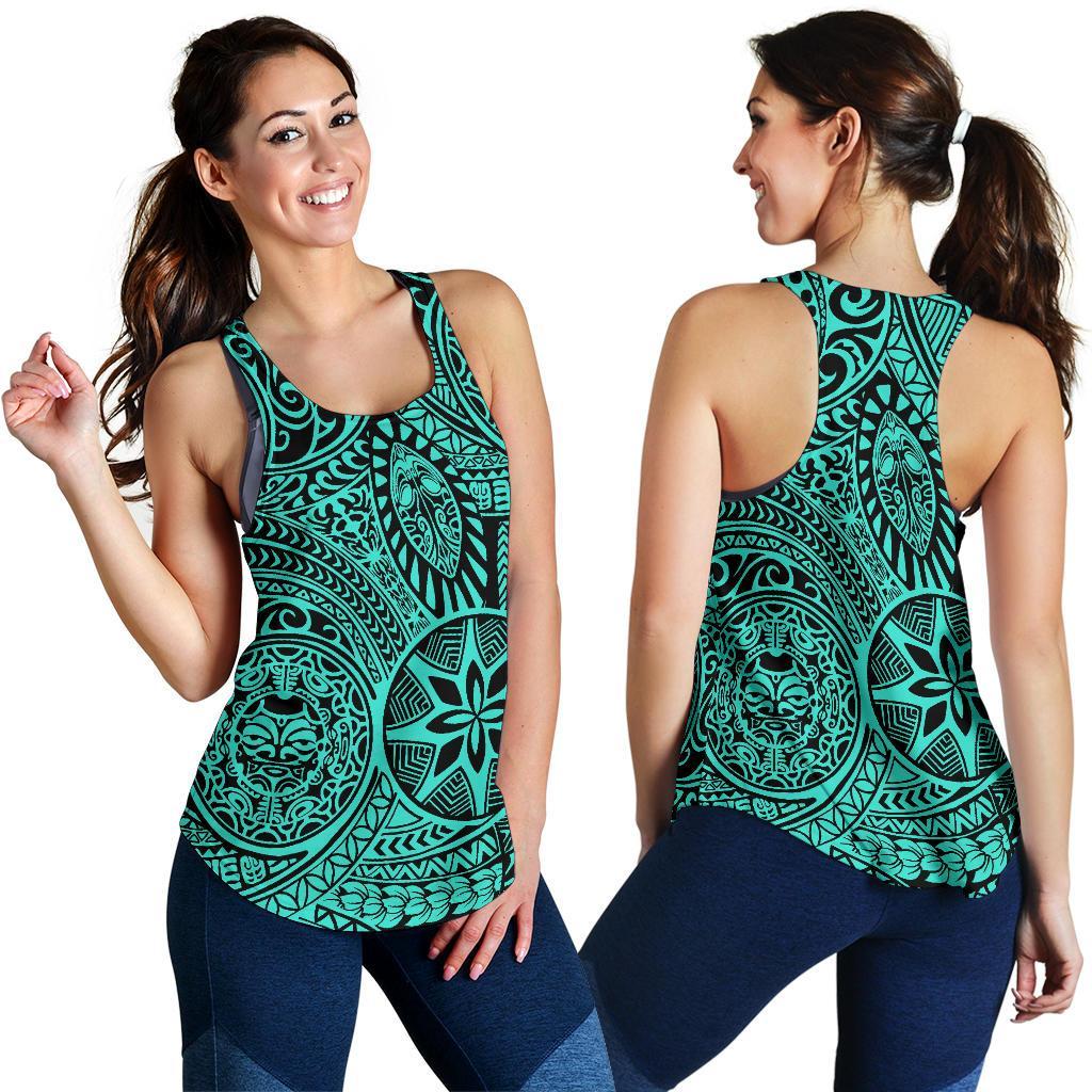 Polynesian Hawaiian Style Tribal Tattoo Turquoise Women's Racerback Tank Top - Polynesian Pride