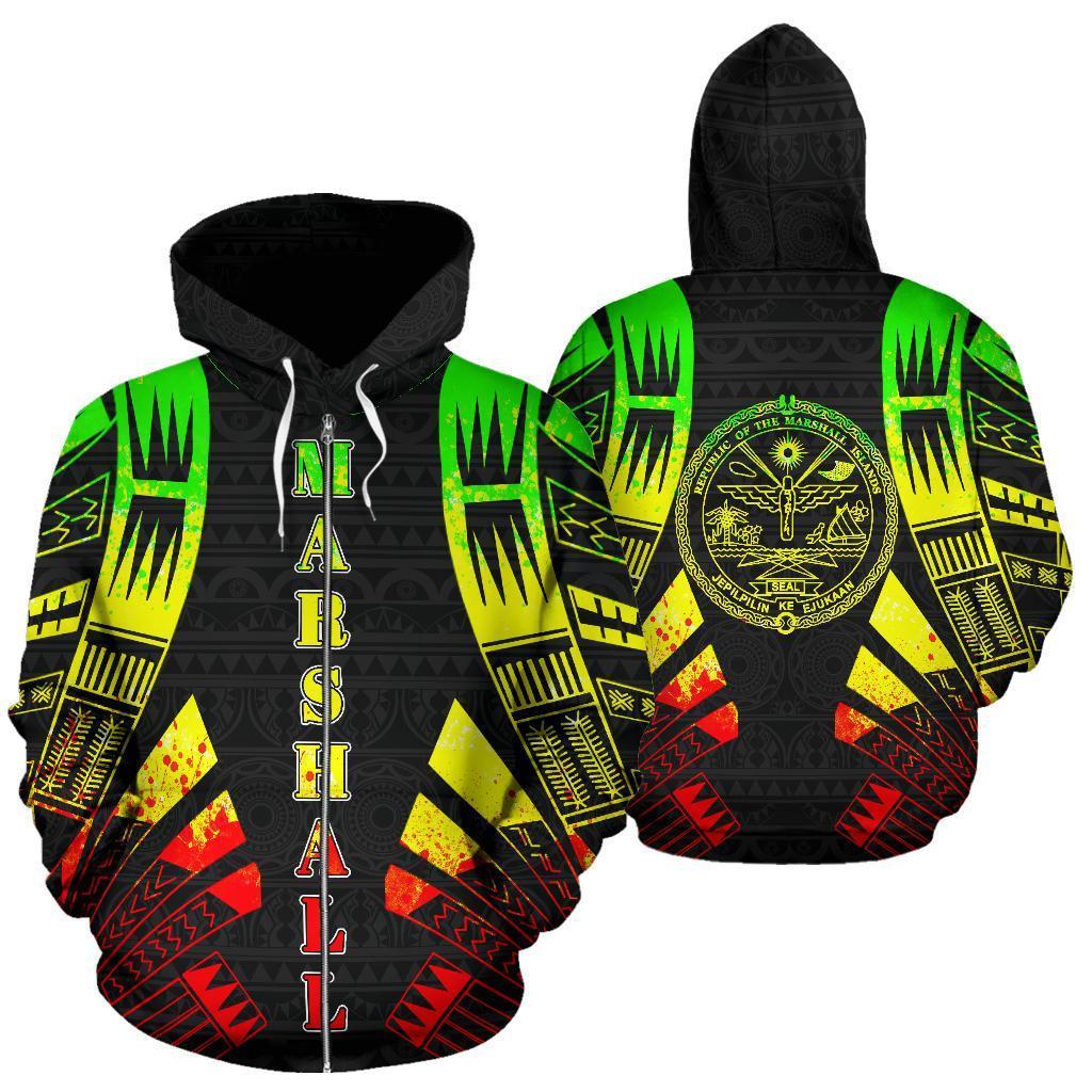 Marshall Islands All Over Zip up Hoodie Reggae Tattoo Style Unisex Mix - Polynesian Pride