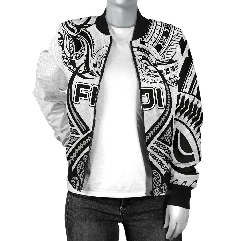 Fiji Rugby Women Bomber Jacket Polynesian Waves Style - Polynesian Pride