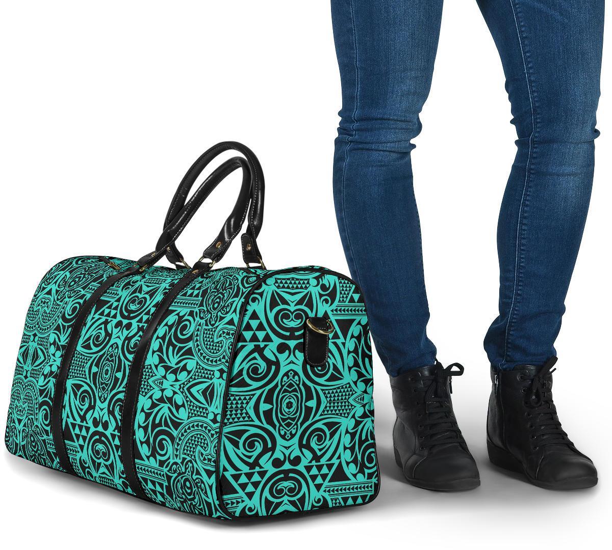 Polynesian Kakau Turtle Turquoise Hawaii Travel Bag - Polynesian Pride