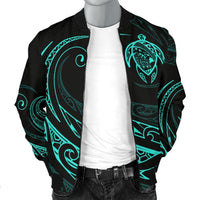 Hawaii Turtle Map Polynesian Men's Bomber Jacket - Turquoise - Frida Style - Polynesian Pride