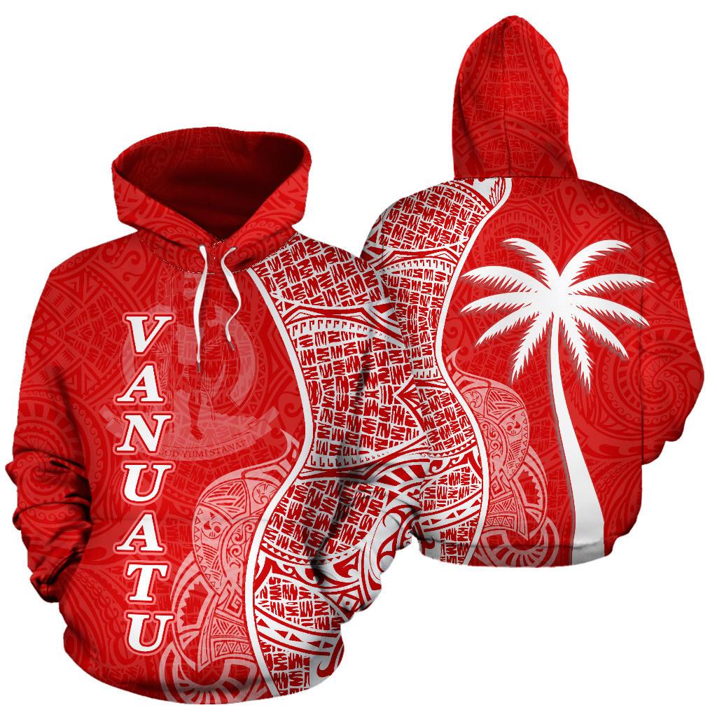 Vanuatu Polynesian Hoodie Coconut Tree Red nd White Unisex Red - Polynesian Pride