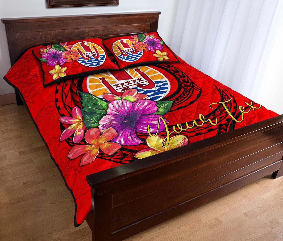 Tahiti Polynesian Custom Personalised Quilt Bed Set - Floral With Seal Red - Polynesian Pride