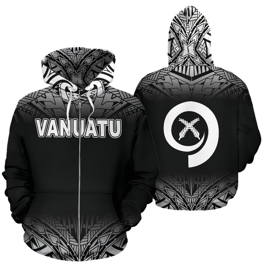Vanuatu Polynesian Zip up Hoodie Black Fog Unisex Black - Polynesian Pride