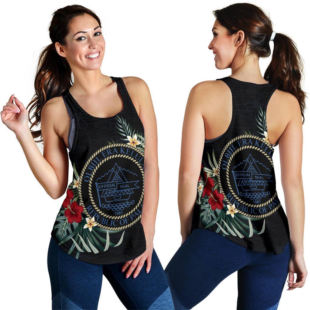 Palau Hibiscus Women's Racerback Tank A25 Black - Polynesian Pride