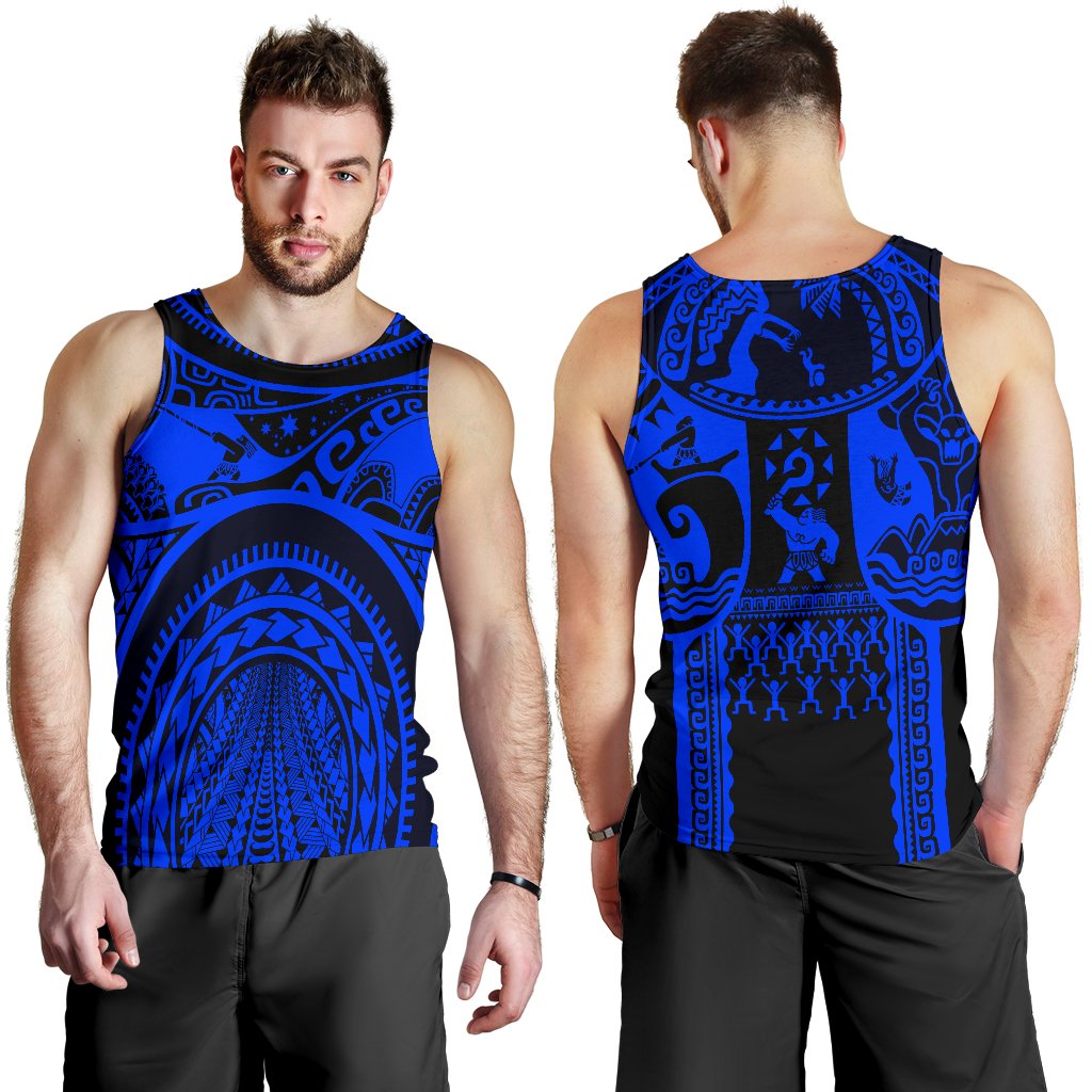 Polynesian Men's Tank Top, Maui Tattoo Polynesian Patterns (Blue) - Polynesian Pride