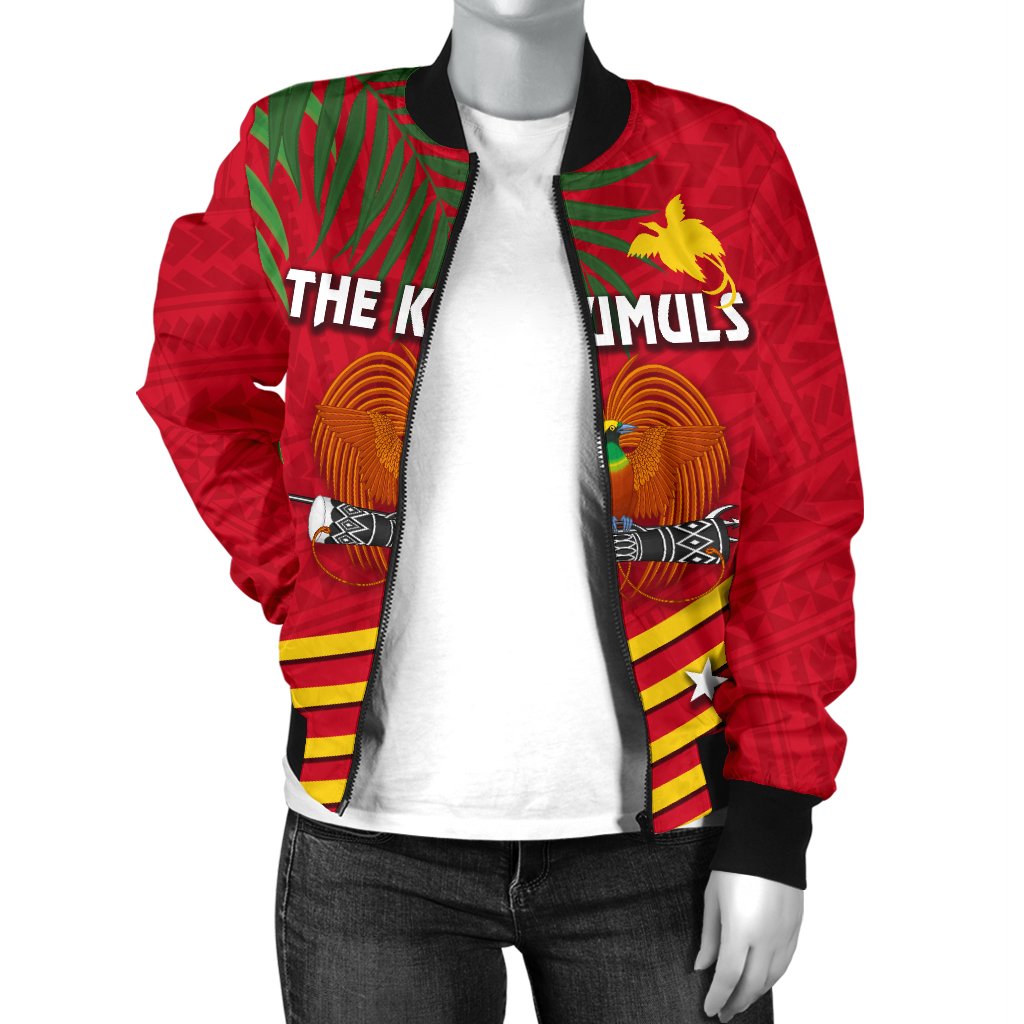 Papua New Guinea Rugby Women Bomber Jacket Coconut Leaves - The Kumuls - Polynesian Pride