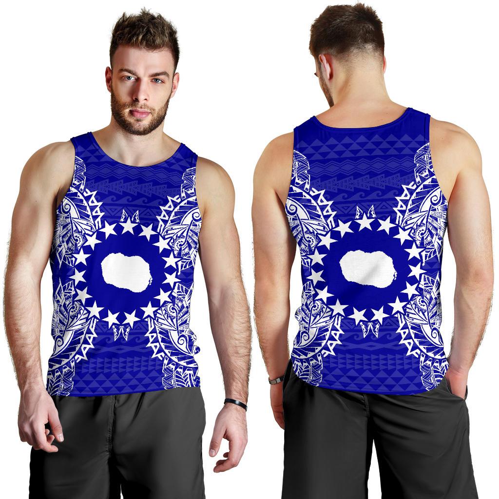 Cook Islands Polynesian Men Tank Top Map Blue - Polynesian Pride