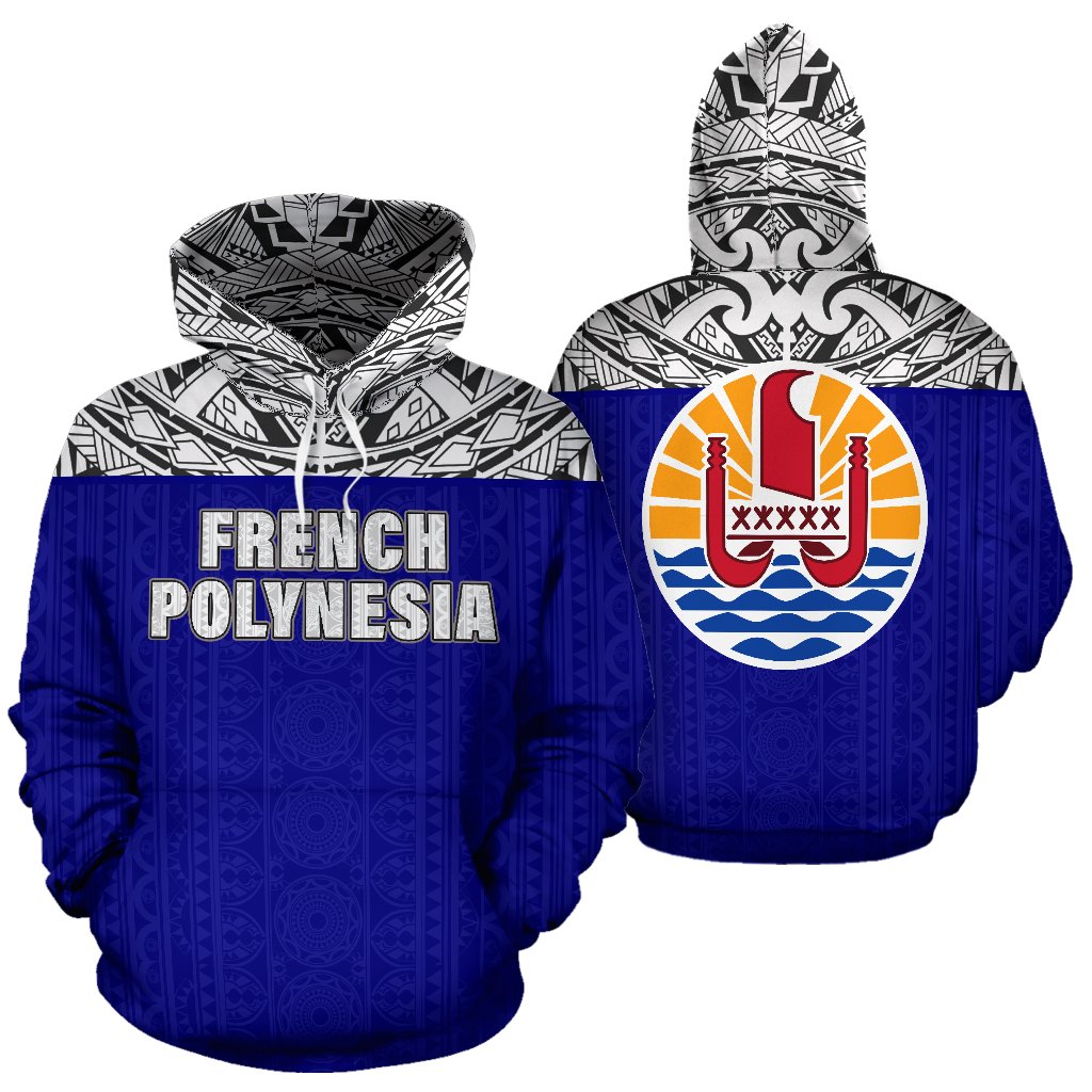 French Polynesia All Over Hoodie Polynesian Blue Version Unisex White - Polynesian Pride
