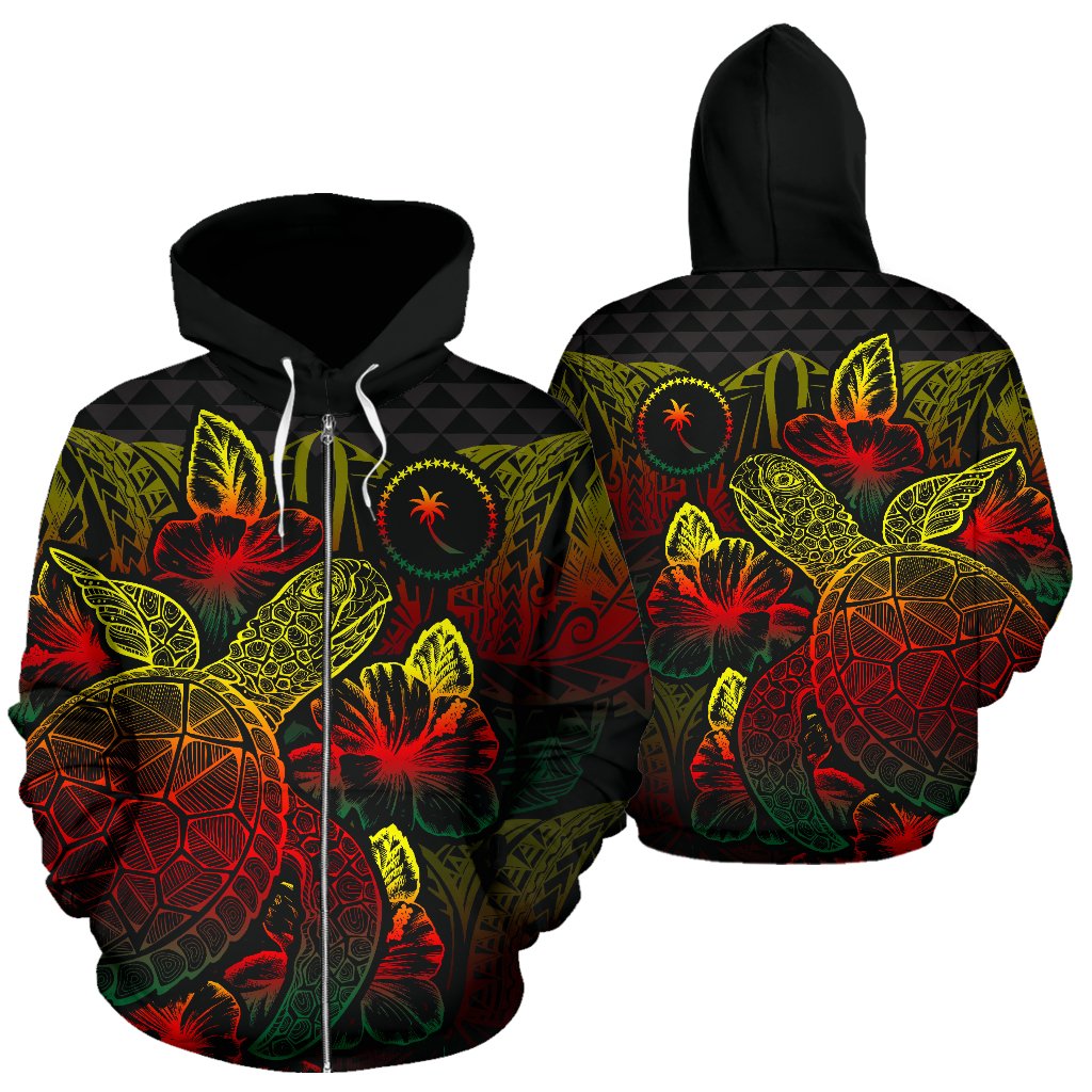 Chuuk Polynesian Zip up Hoodie Turtle Hibiscus Reggae Unisex Reggae - Polynesian Pride