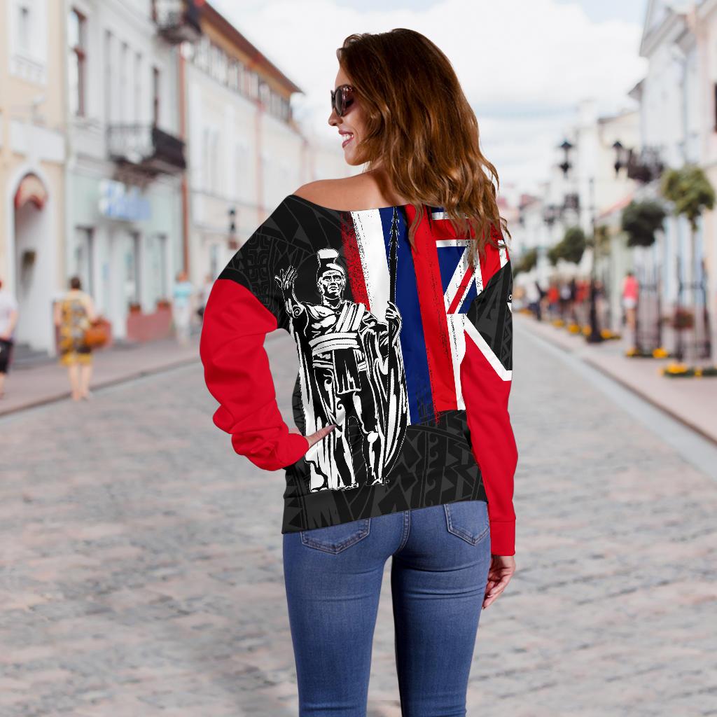 Hawaii Flag Flag Polynesian Women's Off Shoulder Sweater - Gray - Polynesian Pride