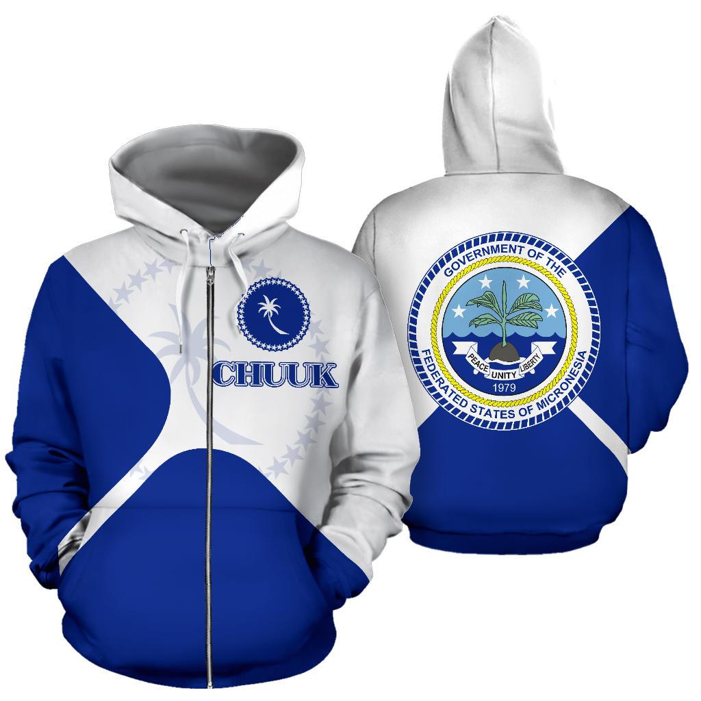 Chuuk States All Over Zip up Hoodie Flag Triangular Style Unisex Blue - Polynesian Pride