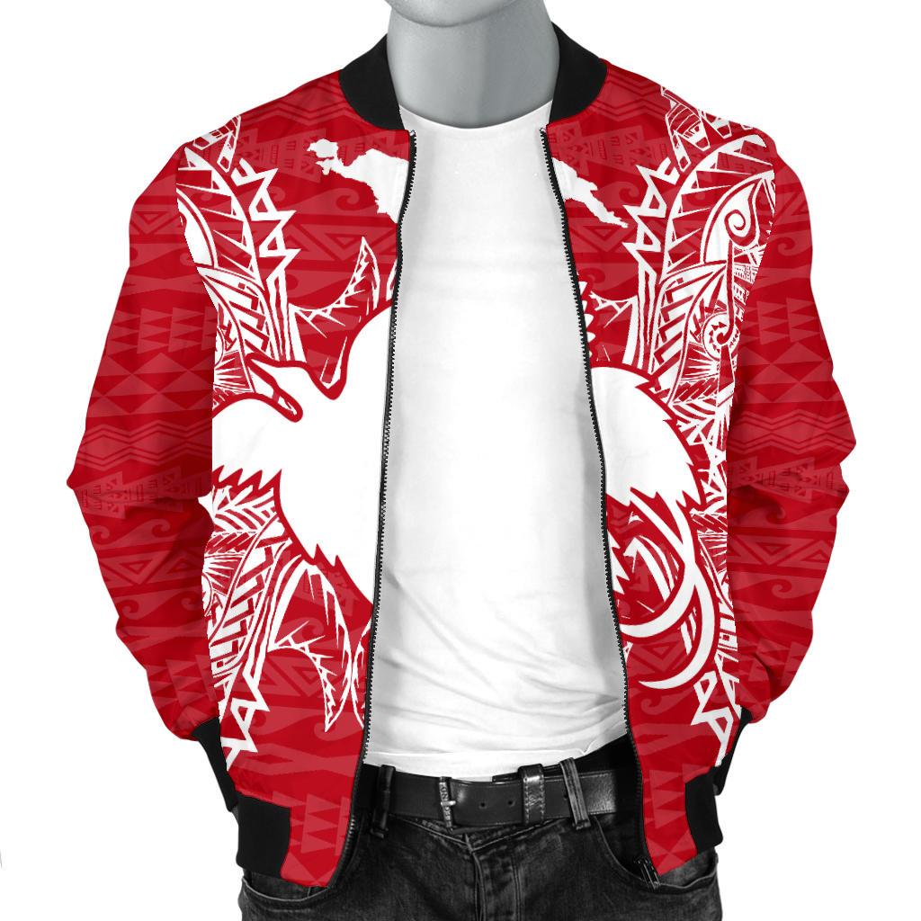 Papua New Guinea Polynesian Men's Bomber Jacket Map Red White - Polynesian Pride