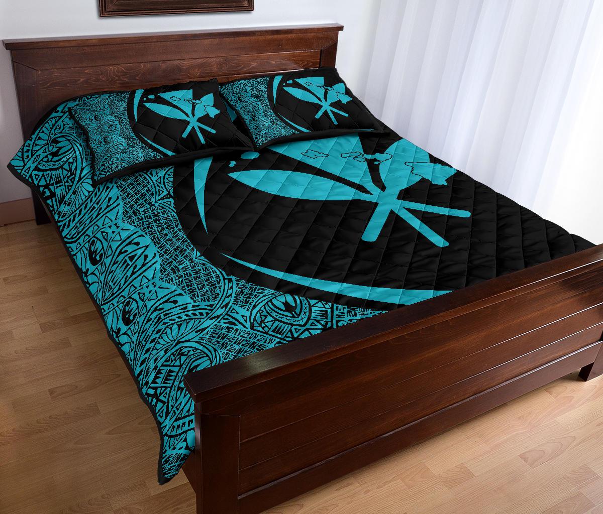 Hawaii Kanaka Polynesian Quilt Bed Set - Circle Style Blue - Polynesian Pride