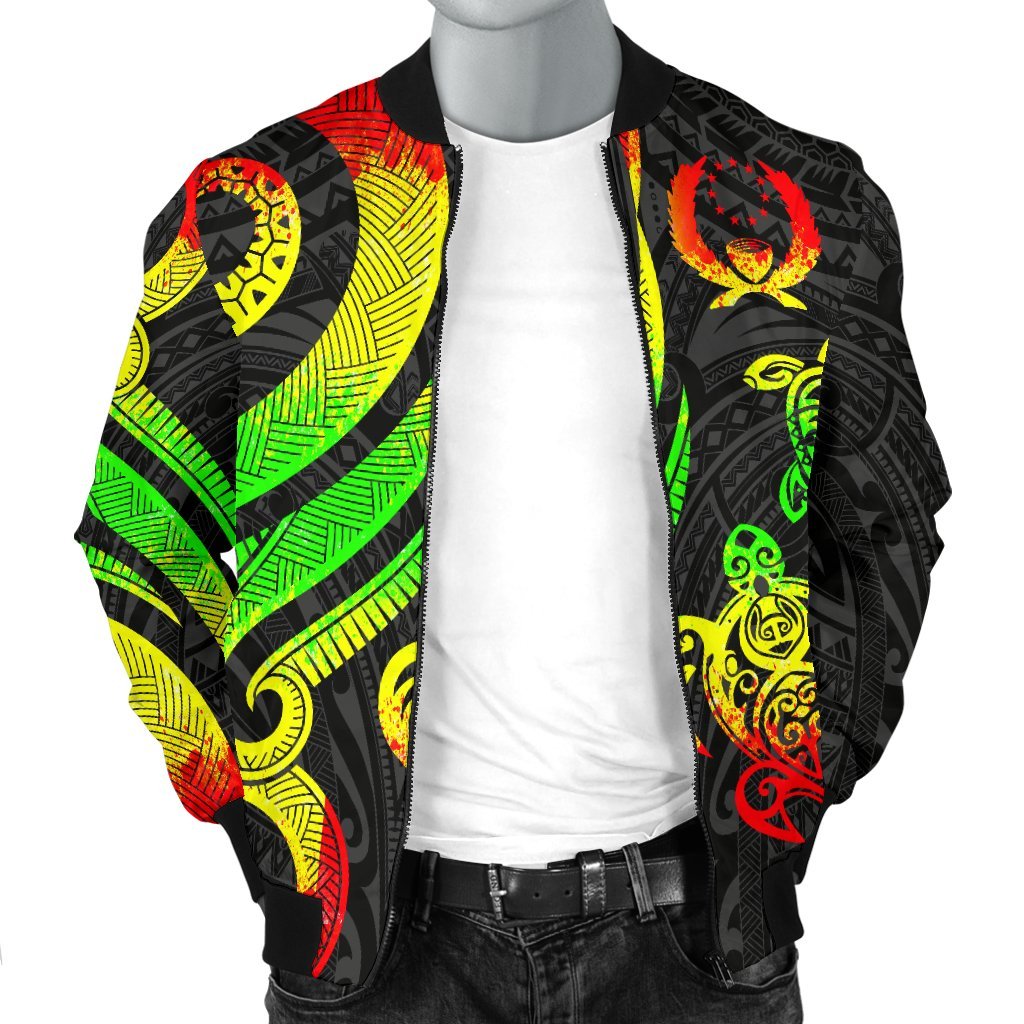 Pohnpei Micronesian Men Bomber Jacket - Reggae Tentacle Turtle - Polynesian Pride