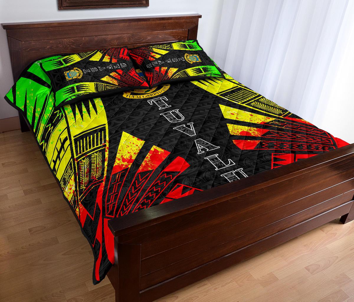 Tuvalu Quilt Bed Set - Tuvalu Coat Of Arms Reggae Tattoo Style - Polynesian Pride