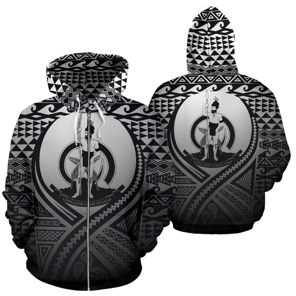 Vanuatu All Over Zip up Hoodie Lift up Black Unisex Black - Polynesian Pride