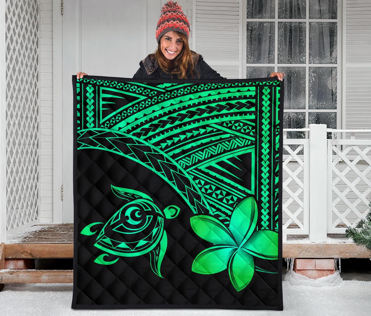 Hawaii Quilt - Hawaii Turtle Plumeria Quilt Green - Polynesian Pride