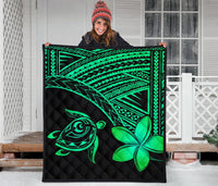 Hawaii Quilt - Hawaii Turtle Plumeria Quilt Green - Polynesian Pride