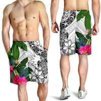 Nauru Men's Short White - Turtle Plumeria Banana Leaf - Polynesian Pride