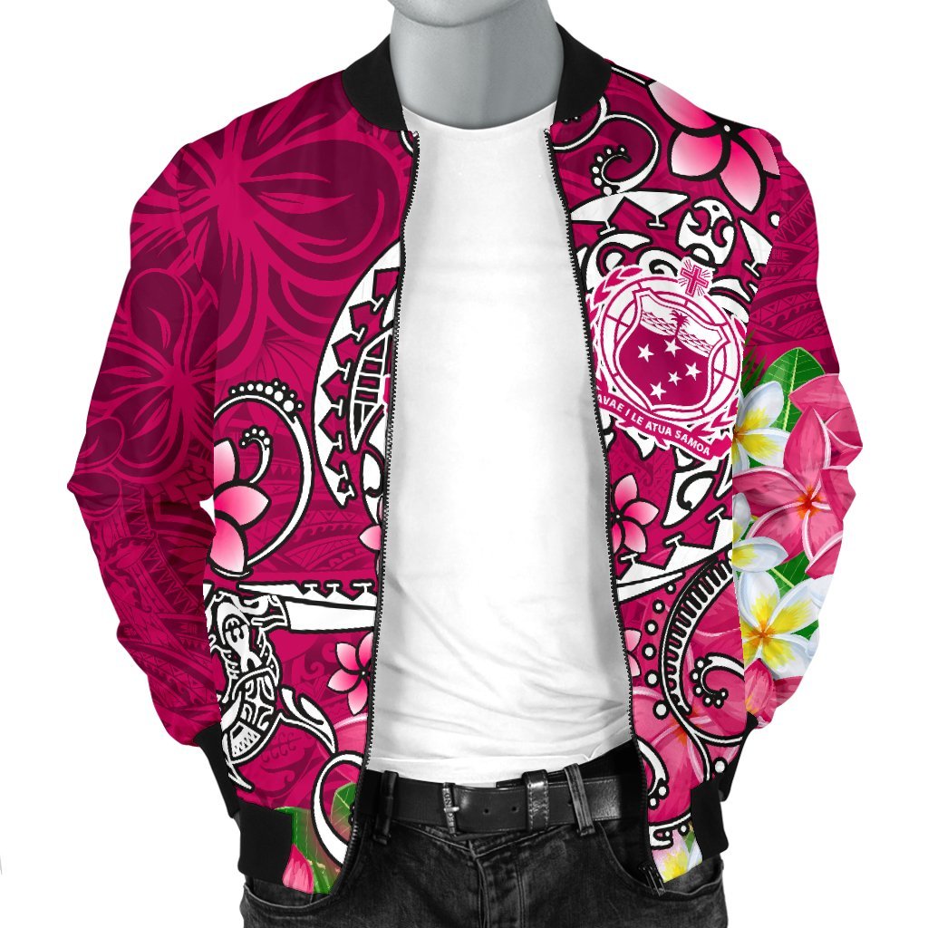 Samoa Men's Bomber Jacket - Turtle Plumeria (Pink) - Polynesian Pride