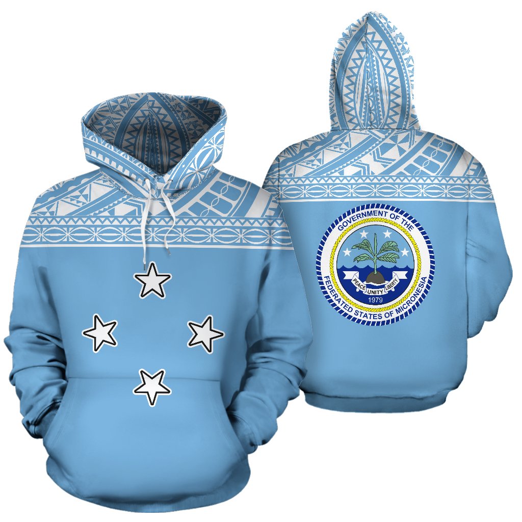 Federated States of Micronesia All Over Hoodie Polynesian Hoodie Style Unisex White - Polynesian Pride