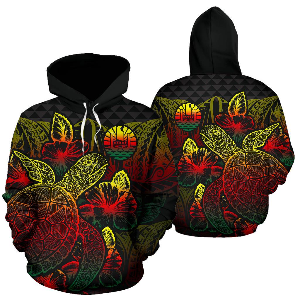 Tahiti Polynesian Hoodie Turtle Hibiscus Reggae Unisex Reggae - Polynesian Pride