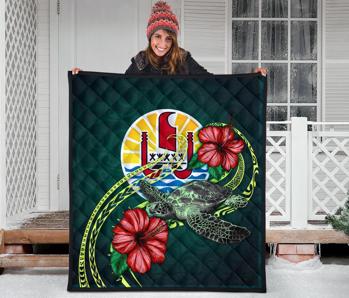 Tahiti Polynesian Premium Quilt - Green Turtle Hibiscus - Polynesian Pride