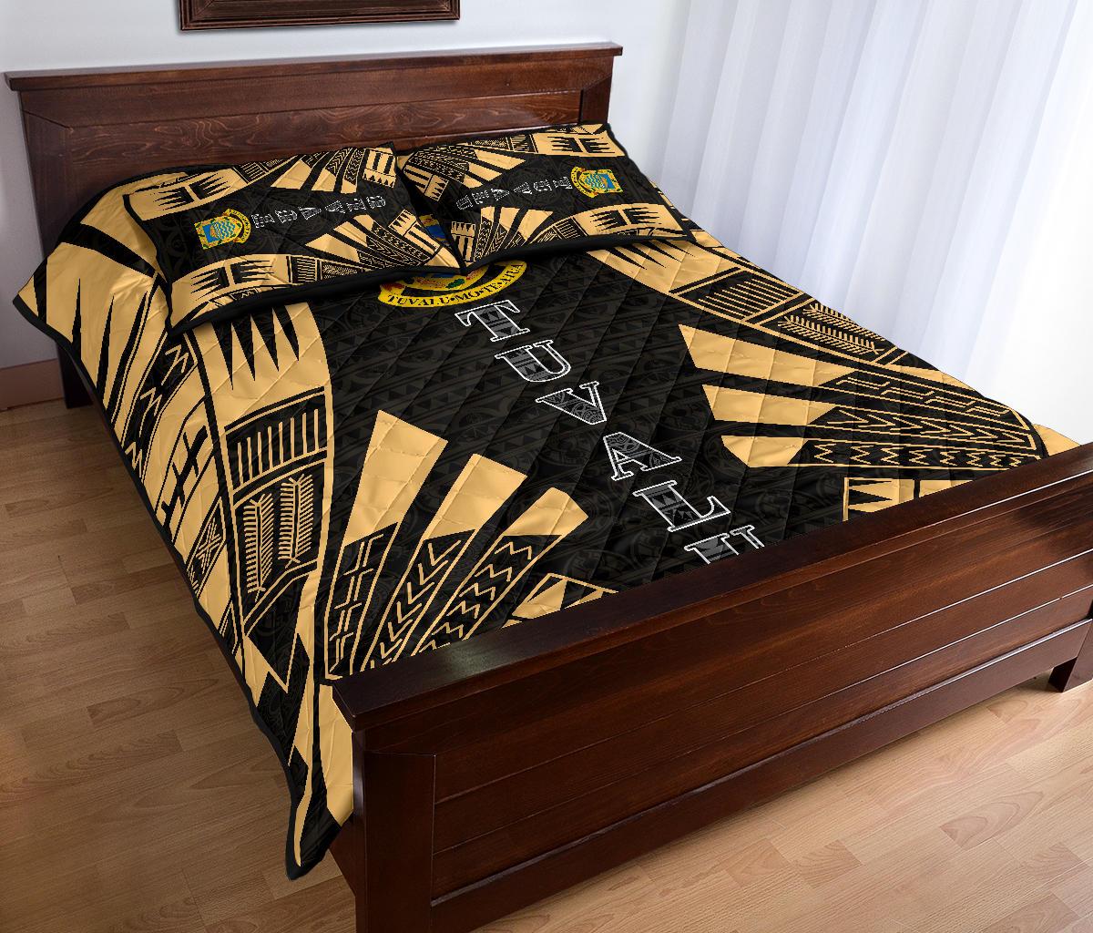 Tuvalu Quilt Bed Set - Tuvalu Coat Of Arms Yellow Tattoo Style - Polynesian Pride