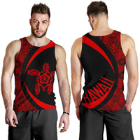 Hawaii Turtle Polynesian Men's Tank Top - Circle Style - Red AH White - Polynesian Pride
