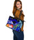 CNMI Large Leather Tote Bag - Humpback Whale with Tropical Flowers (Blue) Blue - Polynesian Pride