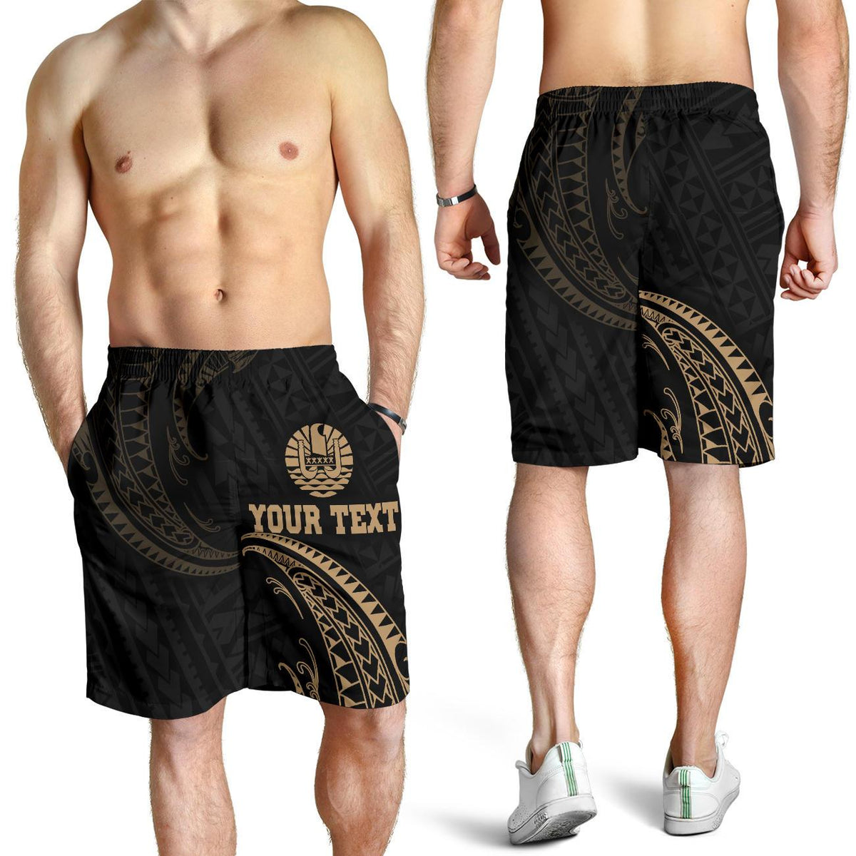 Tahiti Polynesian Custom Personalised Men's Short - Gold Tribal Wave - Polynesian Pride