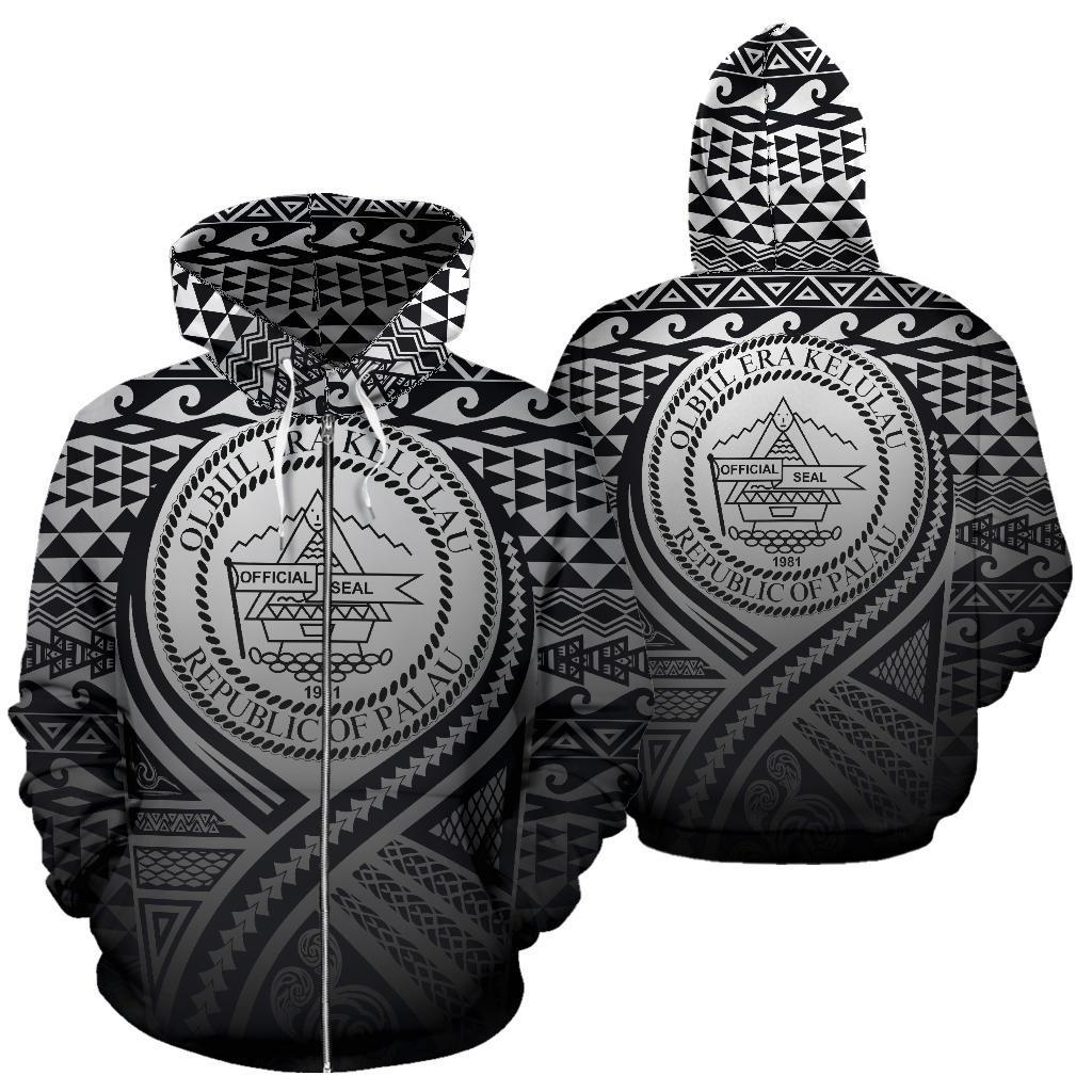 Palau All Over Zip up Hoodie Lift up Black Unisex Black - Polynesian Pride