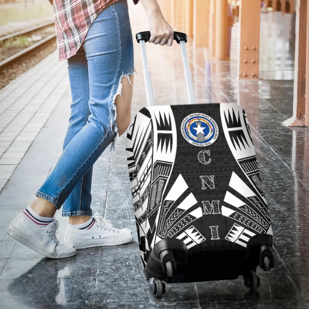 Northern Mariana Islands Luggage Cover - Polynesian Tattoo Black - Polynesian Pride