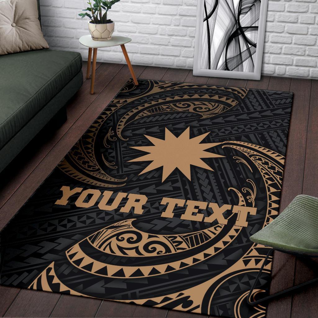 Nauru Polynesian Custom Personalised Area Rug - Gold Tribal Wave - Polynesian Pride