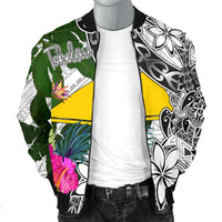 Tokelau Men's Bomber Jacket White - Turtle Plumeria Banana Leaf - Polynesian Pride