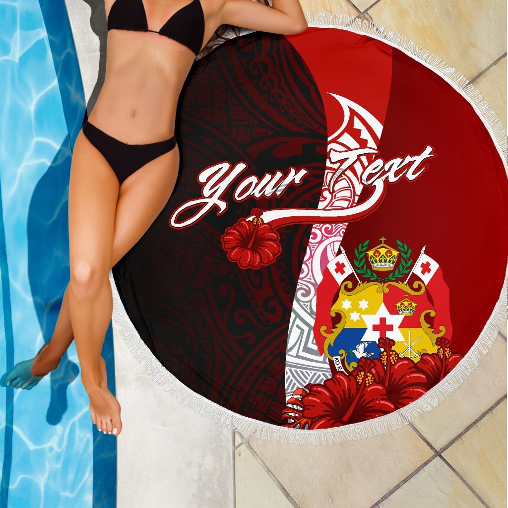 Tonga Polynesian Custom Personalised Beach Blanket - Coat Of Arm With Hibiscus - Polynesian Pride