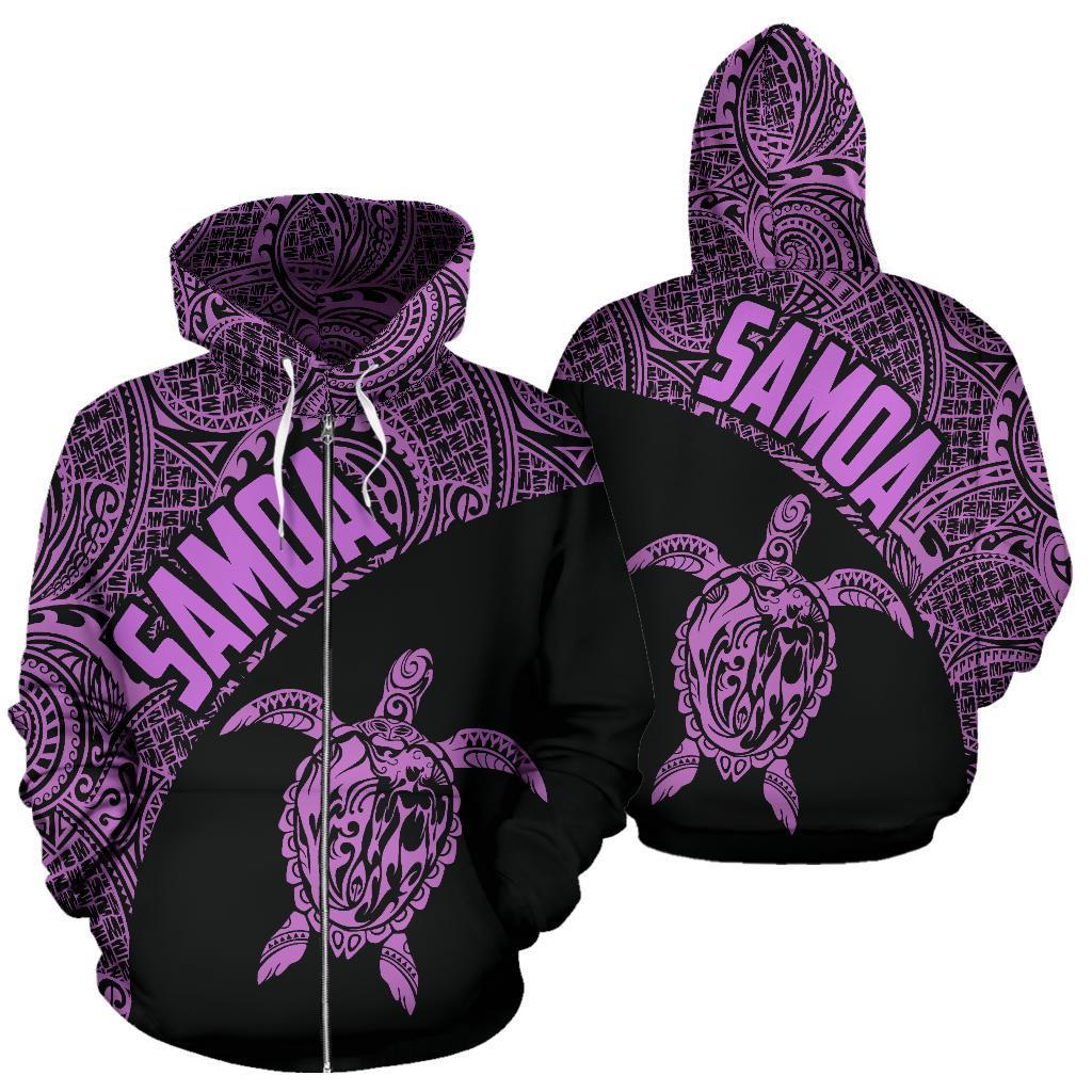 Samoa Zip up Hoodie Samoa Turtle Mermaid Polynesian Tattoo Purple Unisex Black - Polynesian Pride