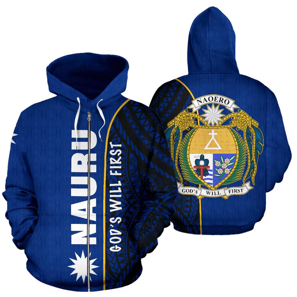 Nauru All Over Zip up Hoodie Micronesian Shoulder Style Unisex Black - Polynesian Pride