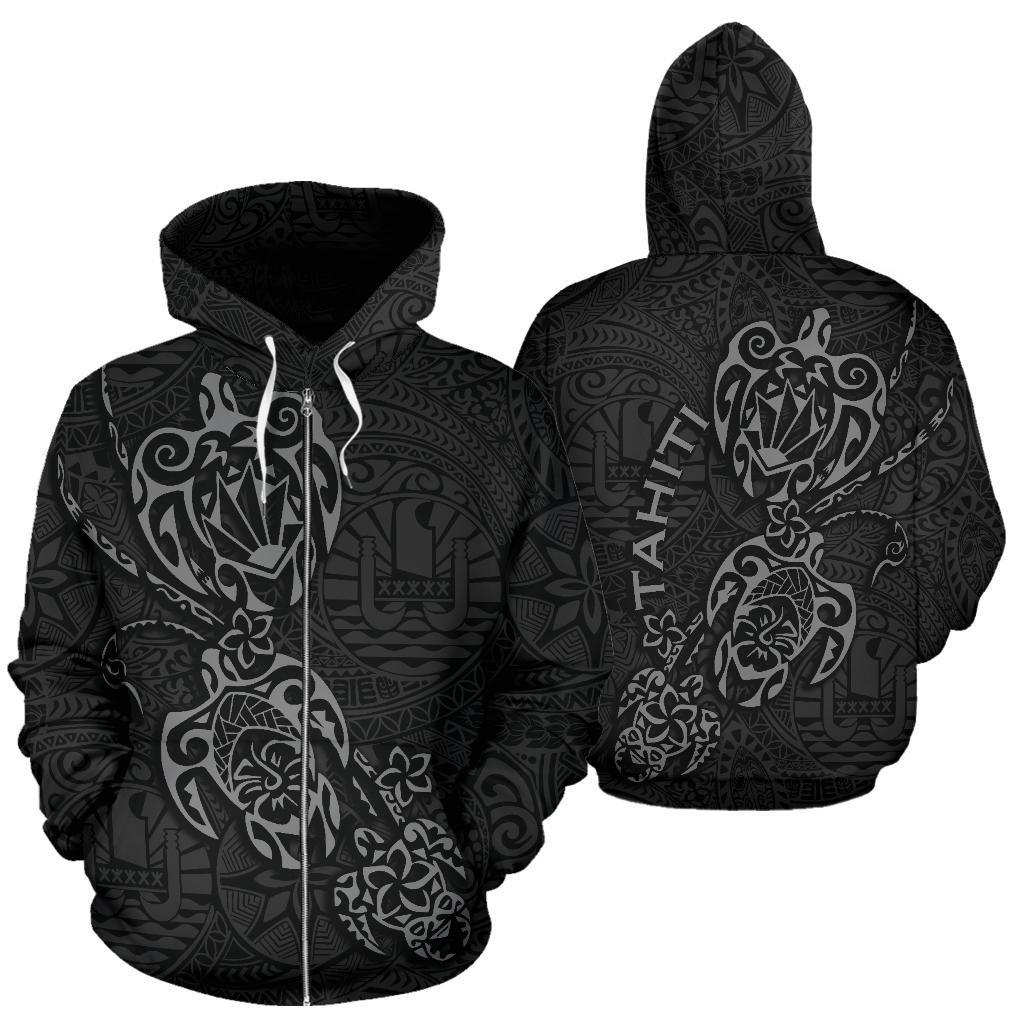Tahiti Polynesian Family Turtles Zip up Hoodie Grey Unisex Grey - Polynesian Pride