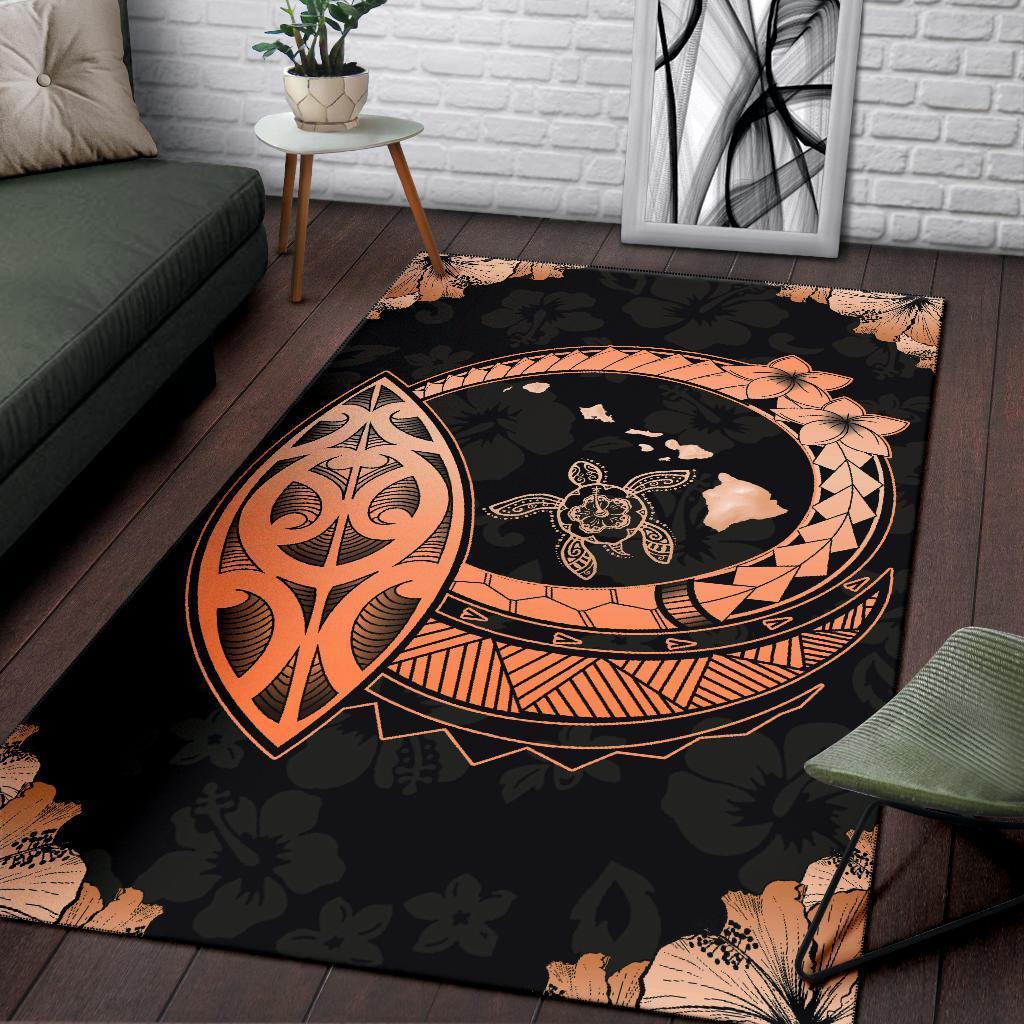Hawaii Turtle Hibiscus Corner Map Polynesian Area Rug AH - Polynesian Pride