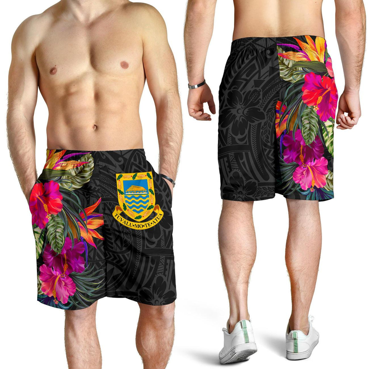 Tuvalu All Over Print Men's Shorts - Hibiscus Polynesian Pattern - Polynesian Pride