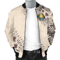 Nauru Men's Bomber Jacket - The Beige Hibiscus - Polynesian Pride