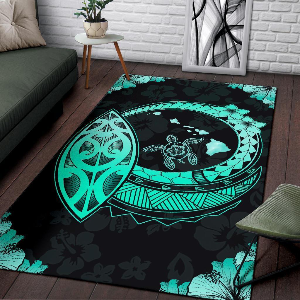 Hawaii Turtle Hibiscus Corner Map Polynesian Area Rug AH - Polynesian Pride