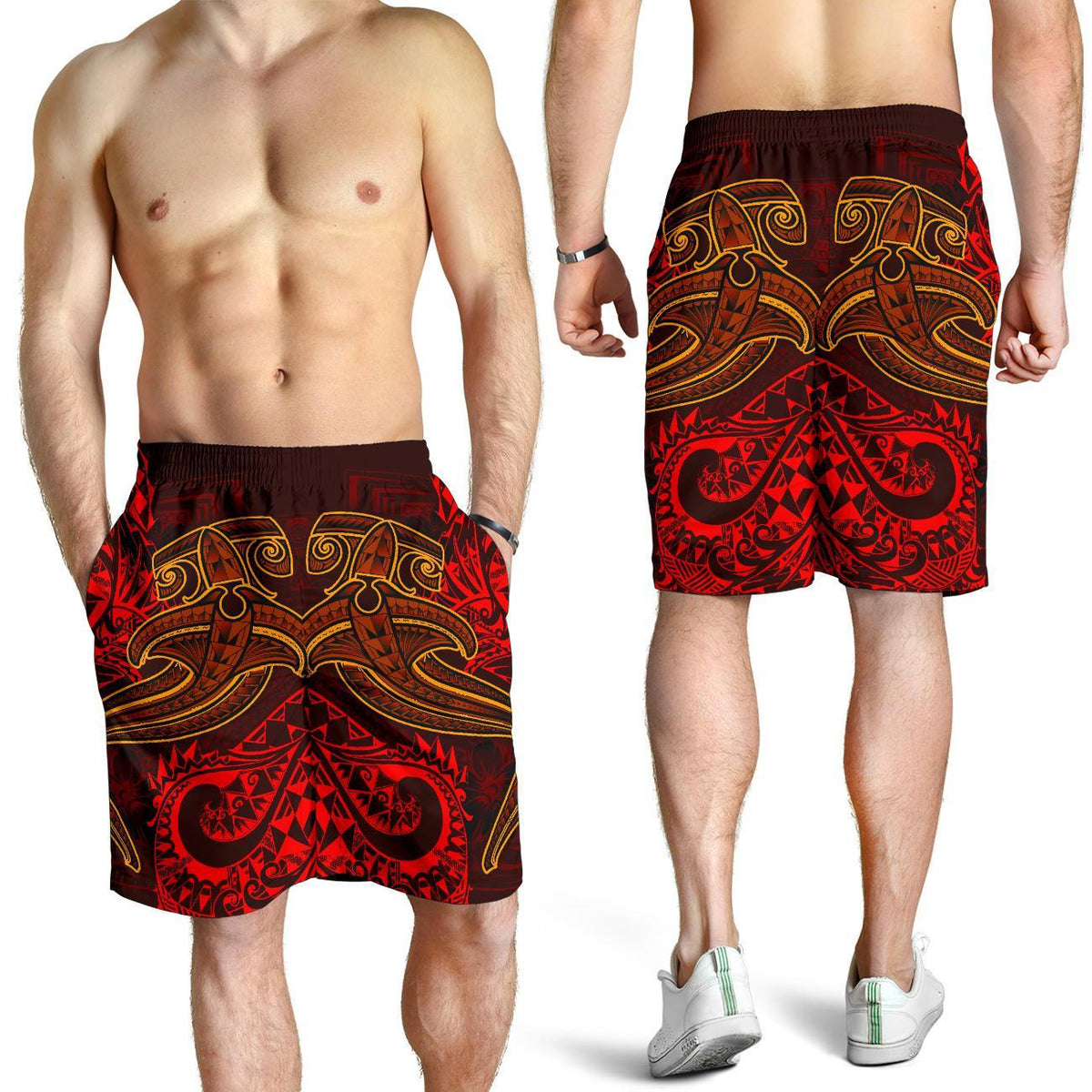 Polynesian Men's Shorts - Red Shark Polynesian Tattoo - Polynesian Pride