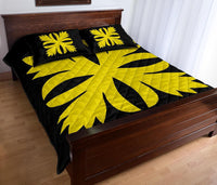 Hawaiian Royal Pattern Quilt Bed Set - Black And Yellow - C3 Style - Polynesian Pride