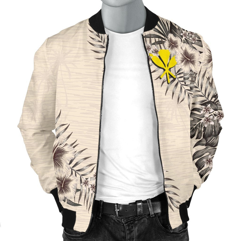 Kanaka Maoli (Hawaiian) Men's Bomber Jacket - The Beige Hibiscus - Polynesian Pride