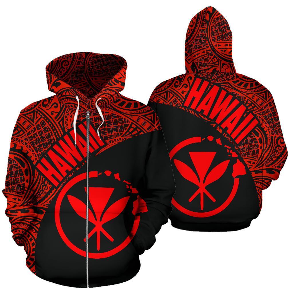 Hawai Zip up Hoodie Hawaii Kanaka Maoli Polynesian Tattoo Red Version Unisex Red - Polynesian Pride